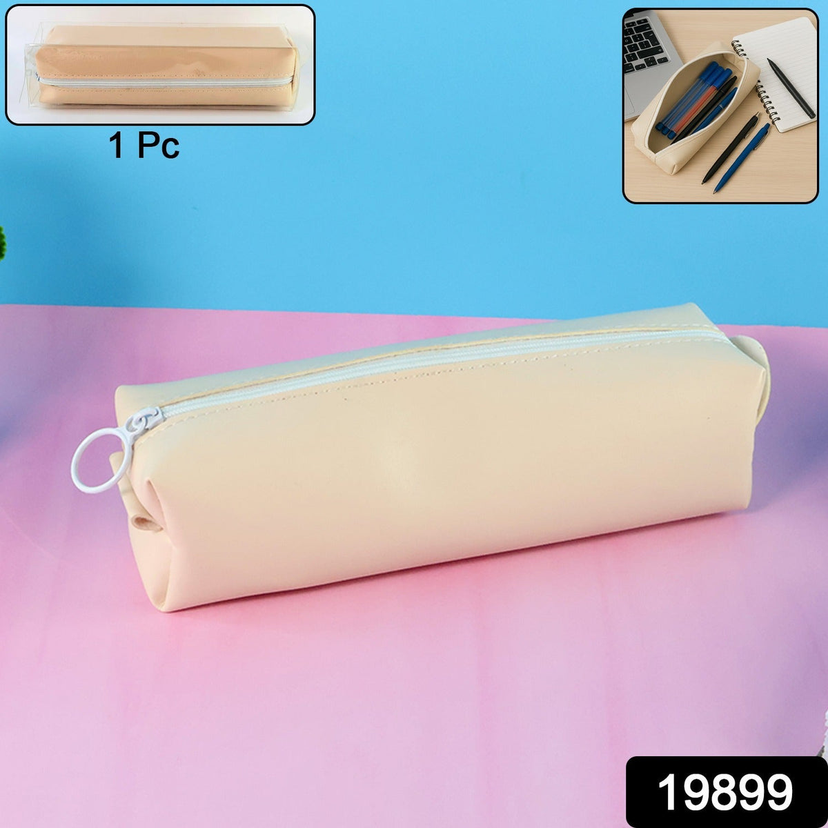 PU leather pencil pouch in a sleek black finish, shown closed for a minimalist look. Main image
