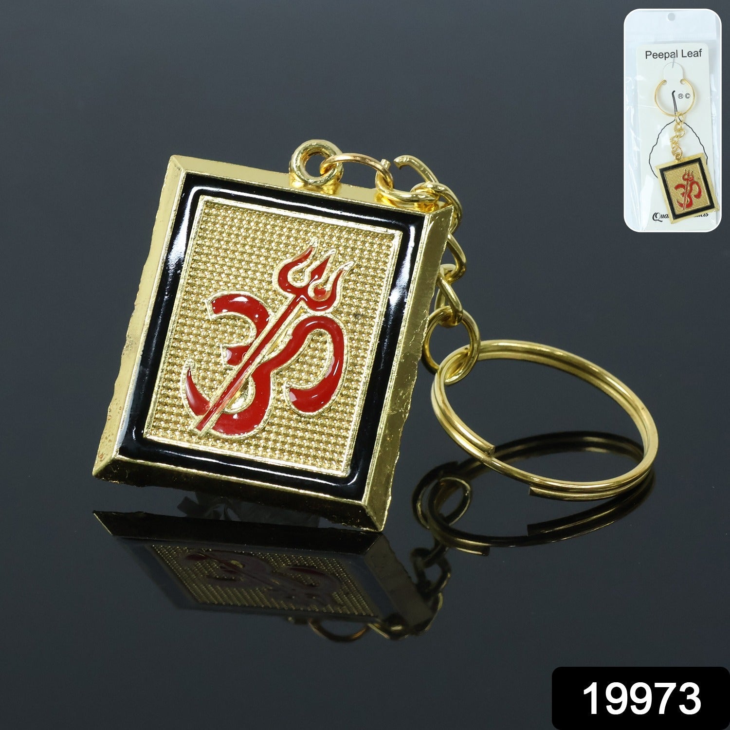Om Trishul Keychain – Durable Golden Metal Accessory Secondary image