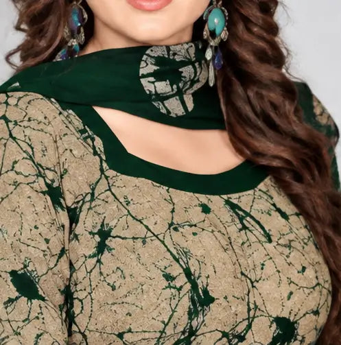 Women's French Crepe Printed Designer Suit Dress Material with Nazneen Dupatta – Unstitched 3-Piece Set