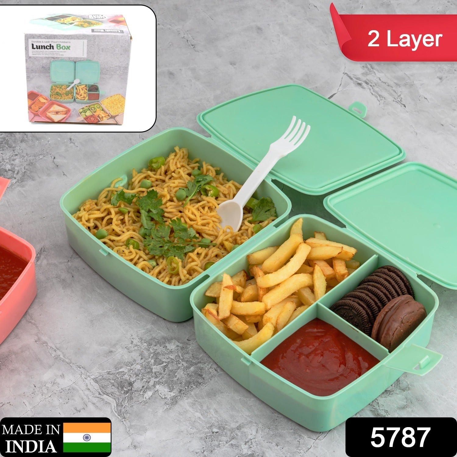 Double Layer Lunch Box – 4-Compartment Tiffin | Lunchie Bunchie Secondary image