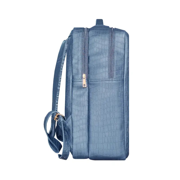 Spacious Navy Blue Vegan Leather Backpack with Multiple Compartments