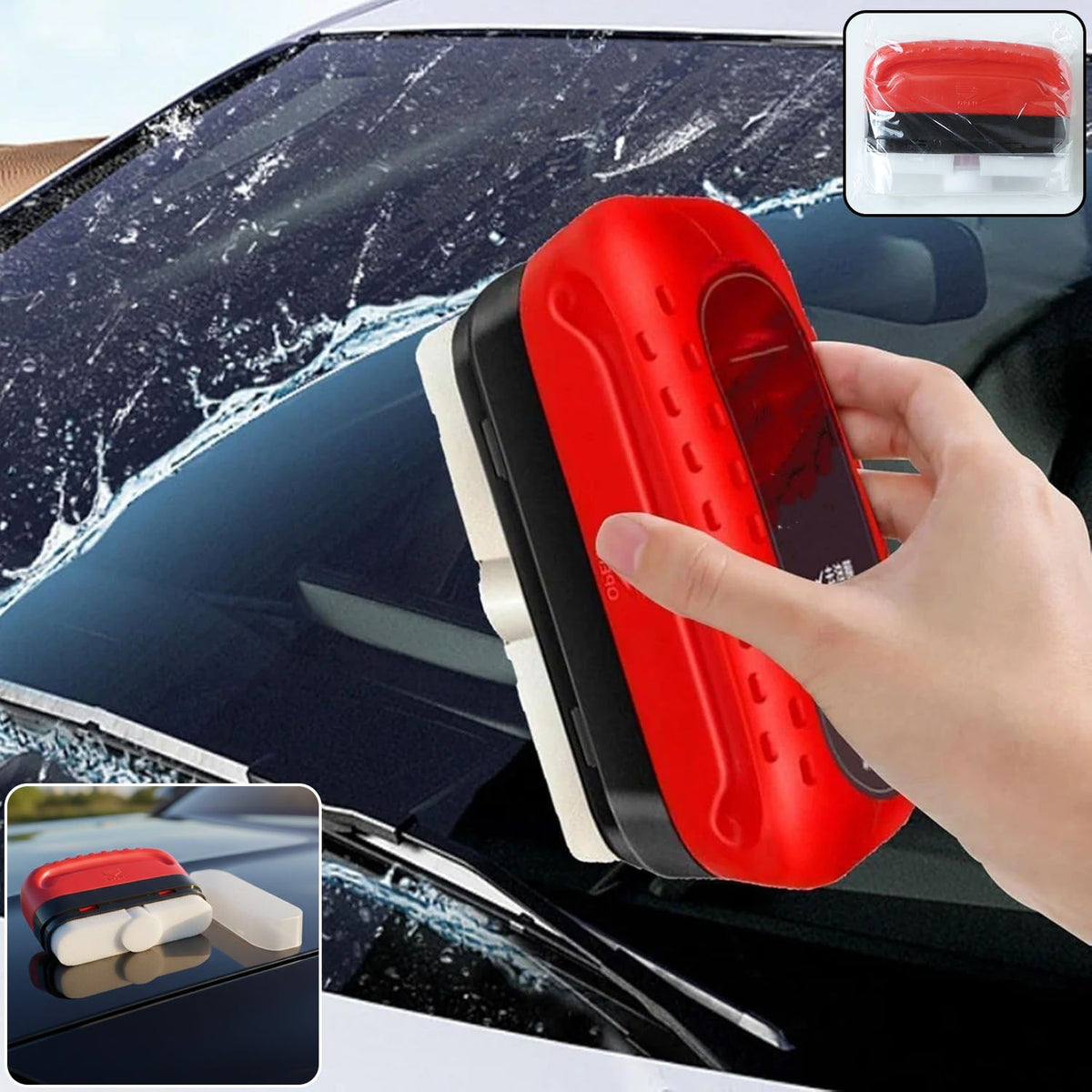 2-in-1 car windshield glass cleaner sponge with water wiper blade Main image