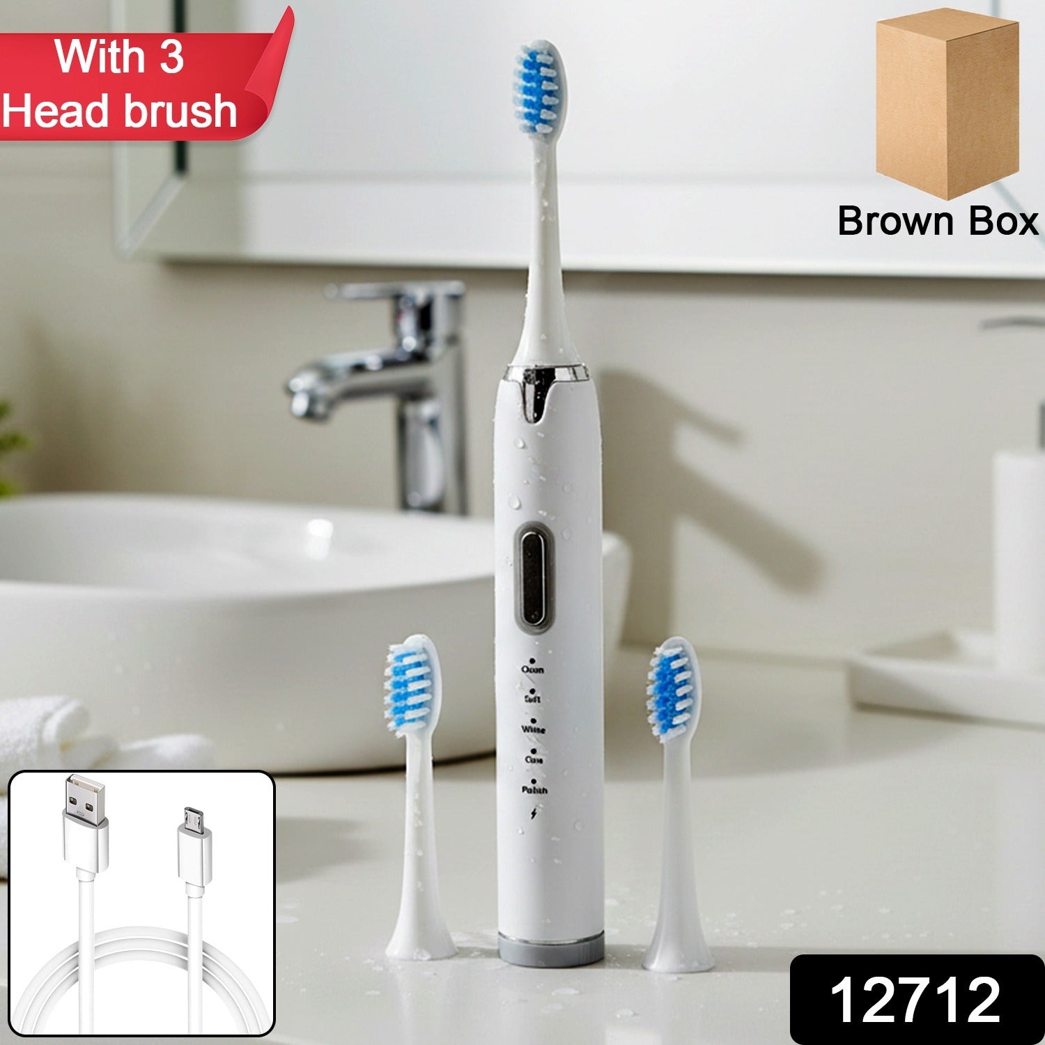 Electric Toothbrush Set – Rechargeable Sonic Cleaner with 3 Brush Heads Secondary image