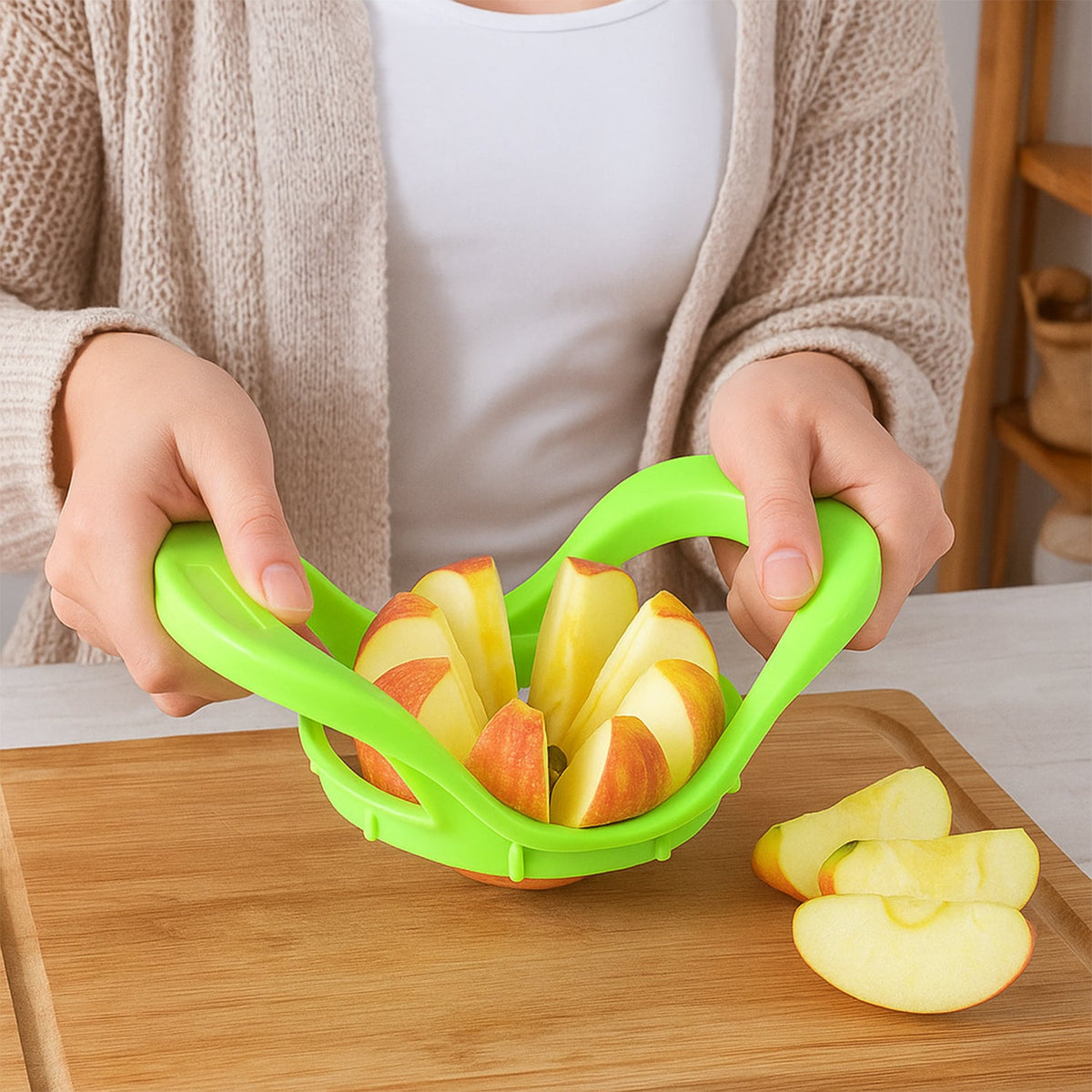 Quickslice apple cutter with 8 stainless steel blades, ready to slice fruit. Main image