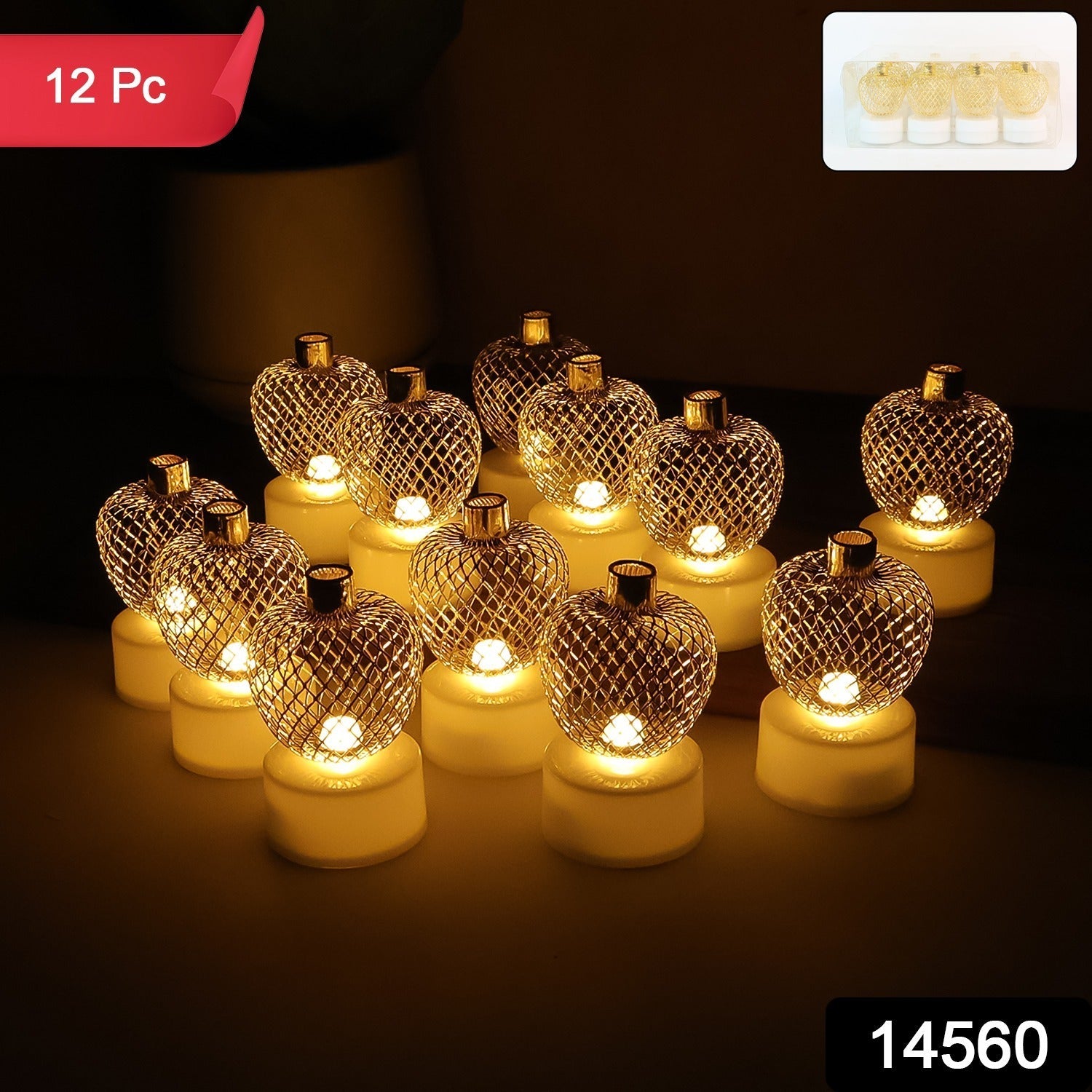 Apple Shape LED Tealight Candles – Flameless Decorative Set of 12 Secondary image