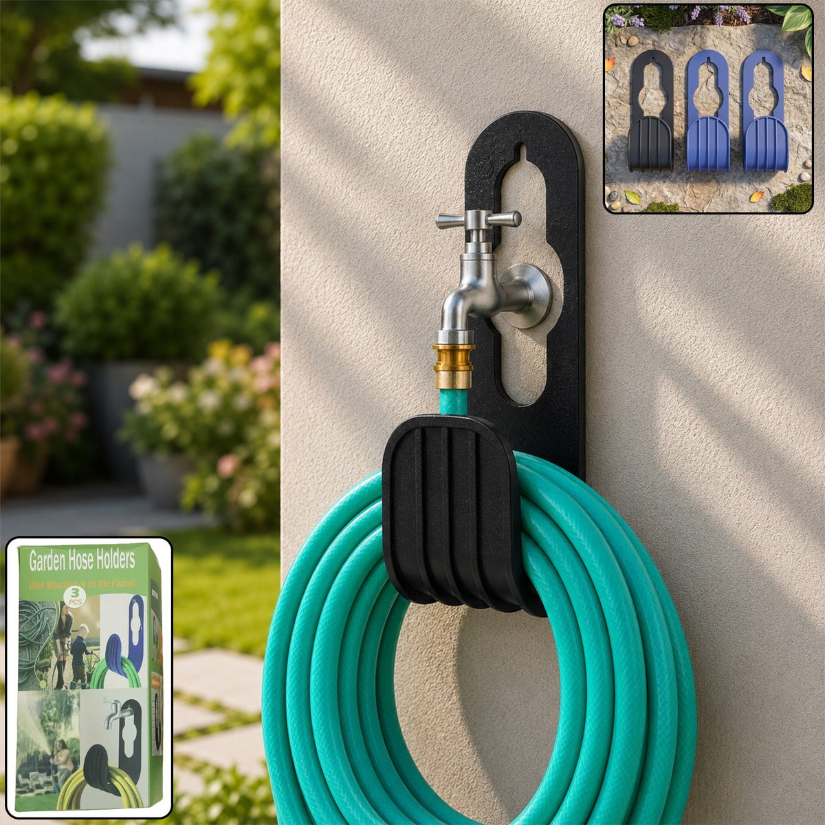 Plastic garden hose holder, wall mounted hose hanger for pipe storage (3 pcs) Main image