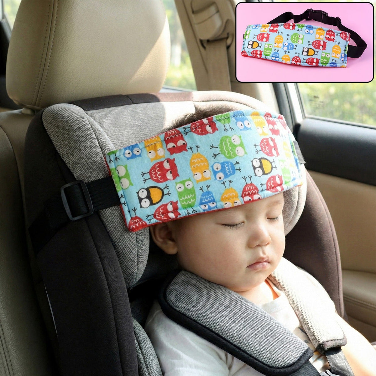 Adjustable baby car seat head support strap with soft padding for infant travel comfort Main image