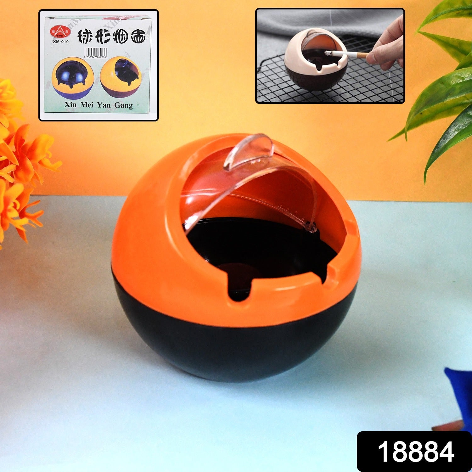 Ball Ashtray with Lid – Windproof Portable PP Plastic Ashtray Secondary image
