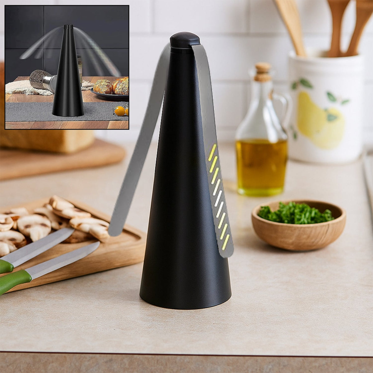 Fly Repellent Fan for indoor and outdoor dining, featuring holographic blades. Main image