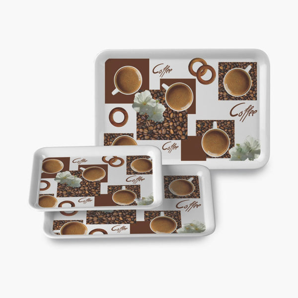 Three multicolor serving trays in various sizes perfect for food presentation and decor.