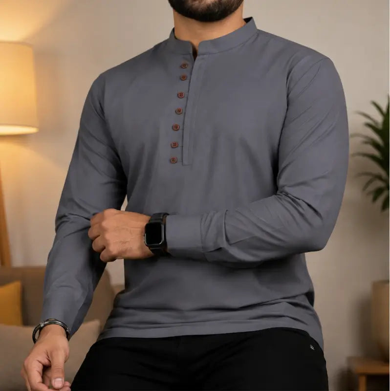 Men's Solid Cotton Blend Kurta – Full Sleeve Casual & Festive Ethnic Wear for Men