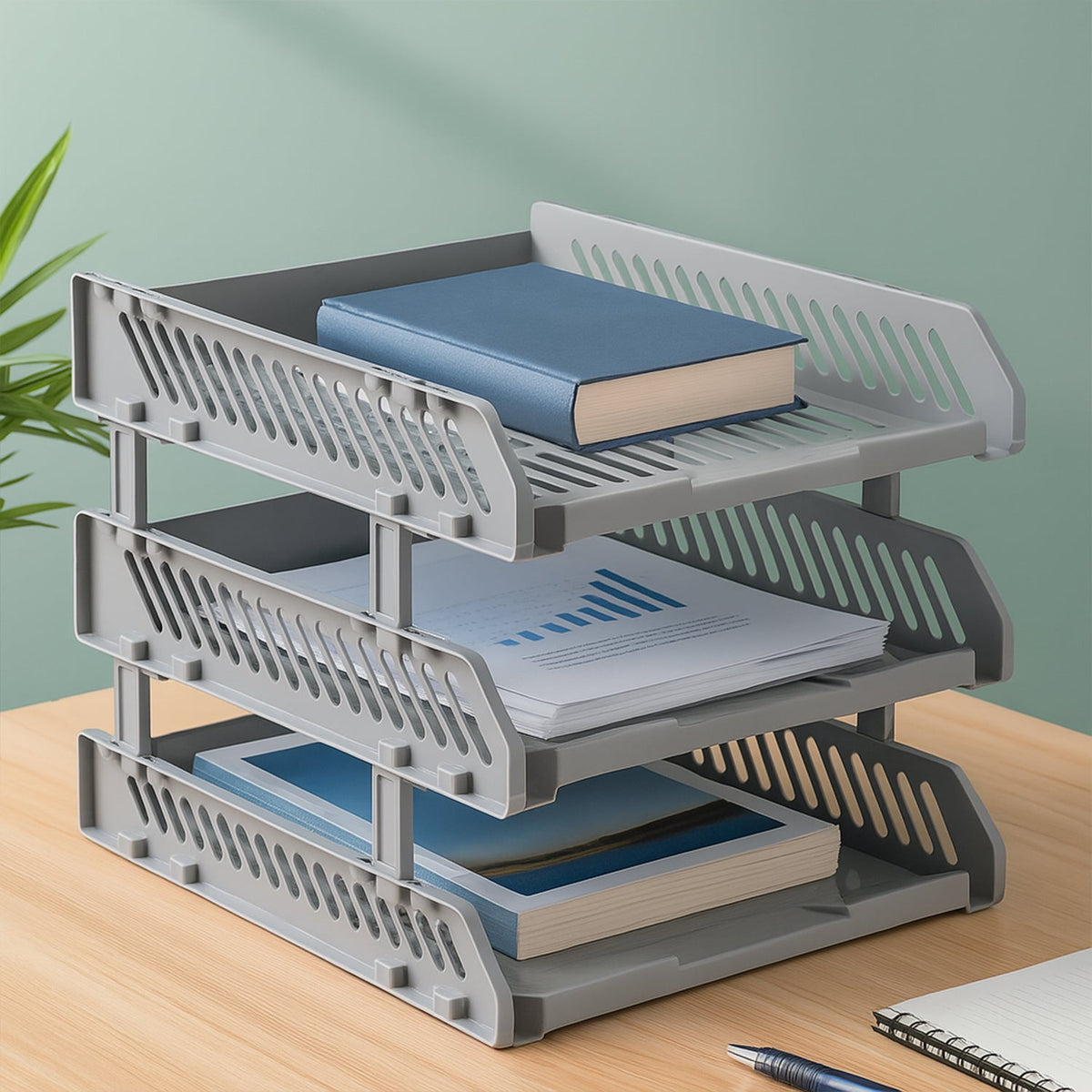 Multifunctional desktop file rack with four layers for office storage. Main image