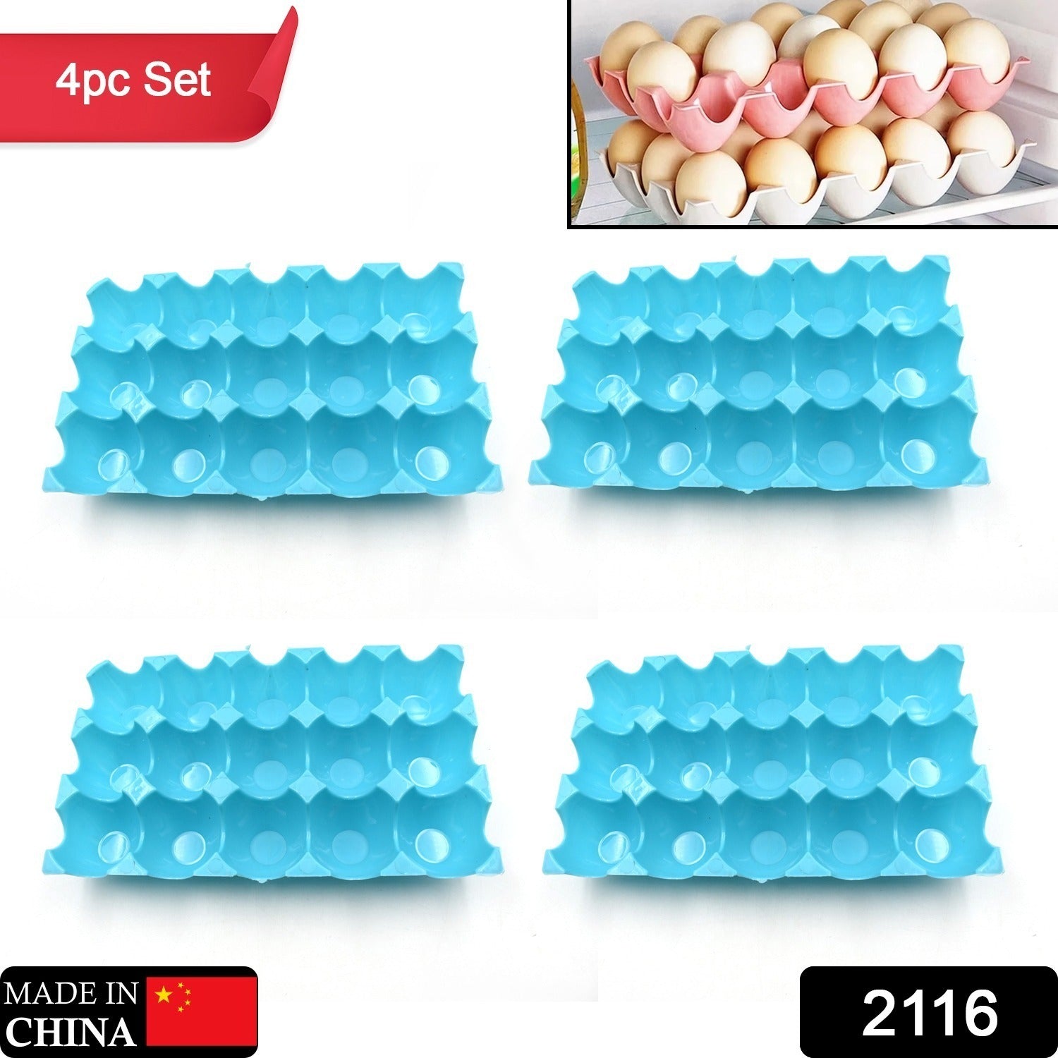 Plastic Egg Trays – 15-Cavity Stackable Storage (4 Pc) | Organivo Secondary image