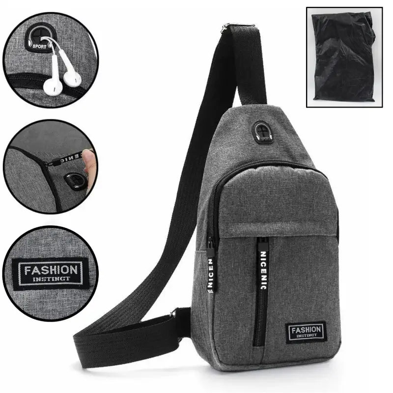 Waterproof Waist Bag, Shoulder Bags USB Charging Earphone Hook Sling Travel Bag (1 Pc)