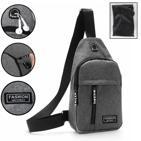 Waterproof Waist Bag, Shoulder Bags USB Charging Earphone Hook Sling Travel Bag (1 Pc)