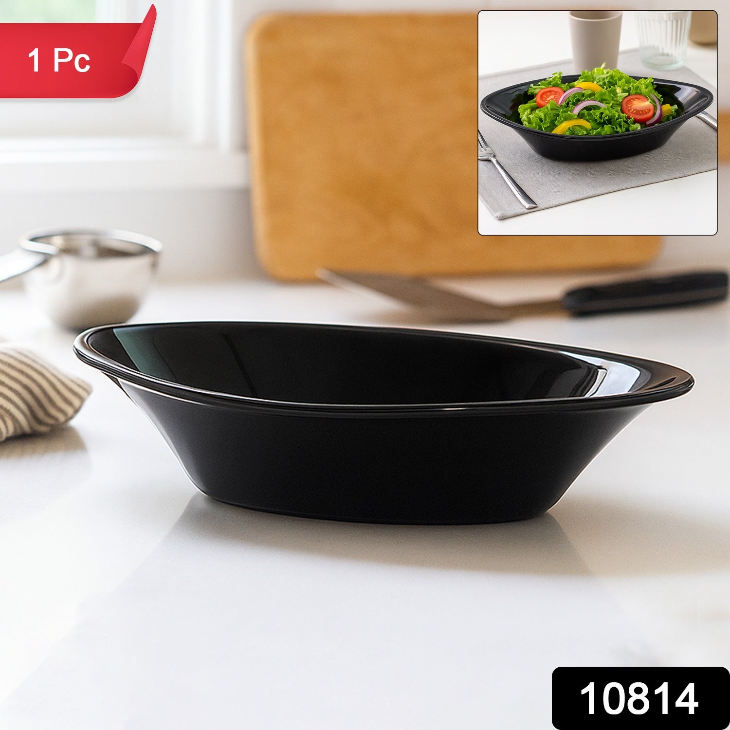 Black Plastic Marin Serving Bowl – Oval Deep and Durable Secondary image