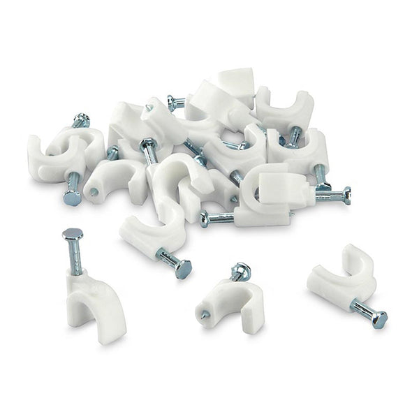 Close-up of a full pack of 100 GlimmerHome 6MM cable clips.