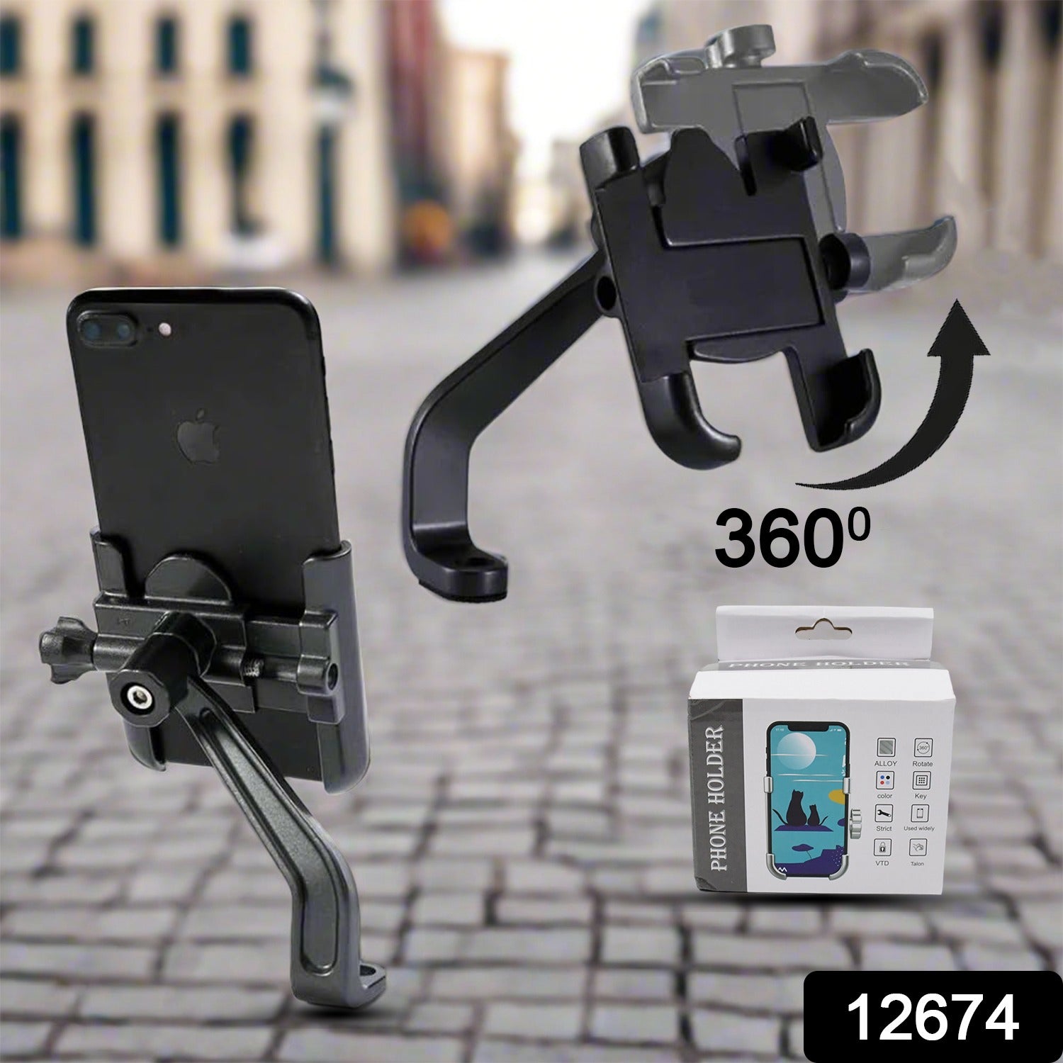 Bike Mobile Holder – 360° Metal Mount for Scooty | VelvaBloom Secondary image