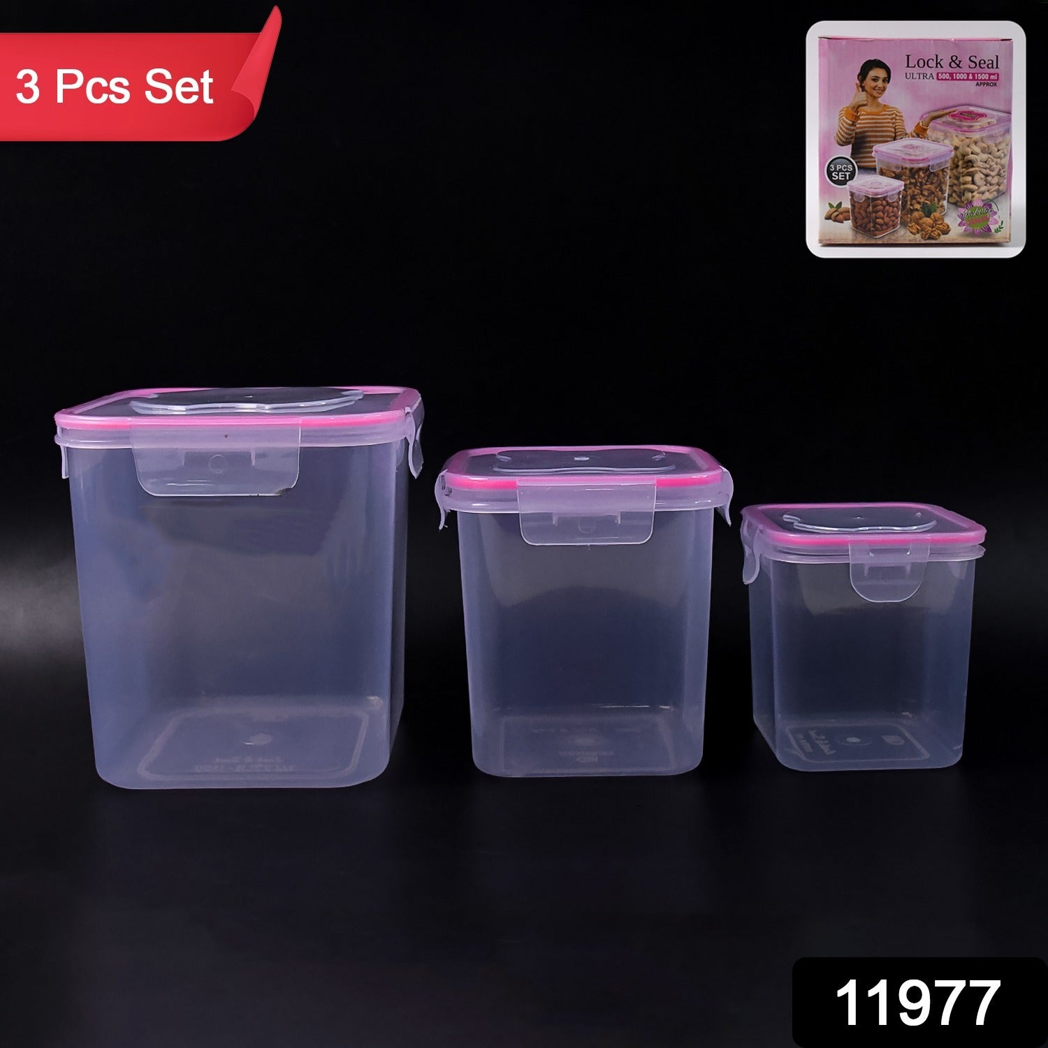 Airtight Kitchen Storage Container Set – 3 Pcs with Lock Seal Lids Secondary image