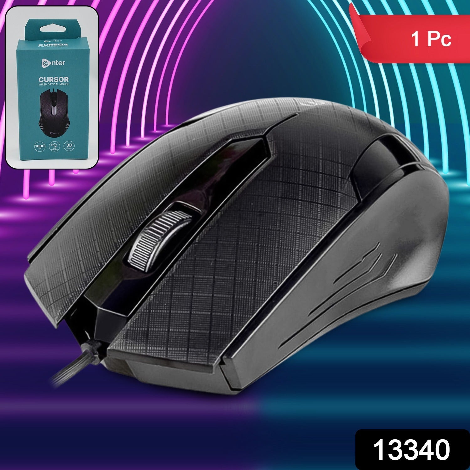 Wired Optical Mouse – Ergonomic, 1000 DPI for Laptop | Compshop Secondary image