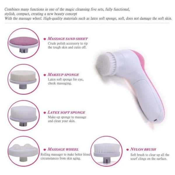 5 in 1 Facial Beauty Care Massager Brush – Electric Face Cleansing & Massage Tool with Interchangeable Heads