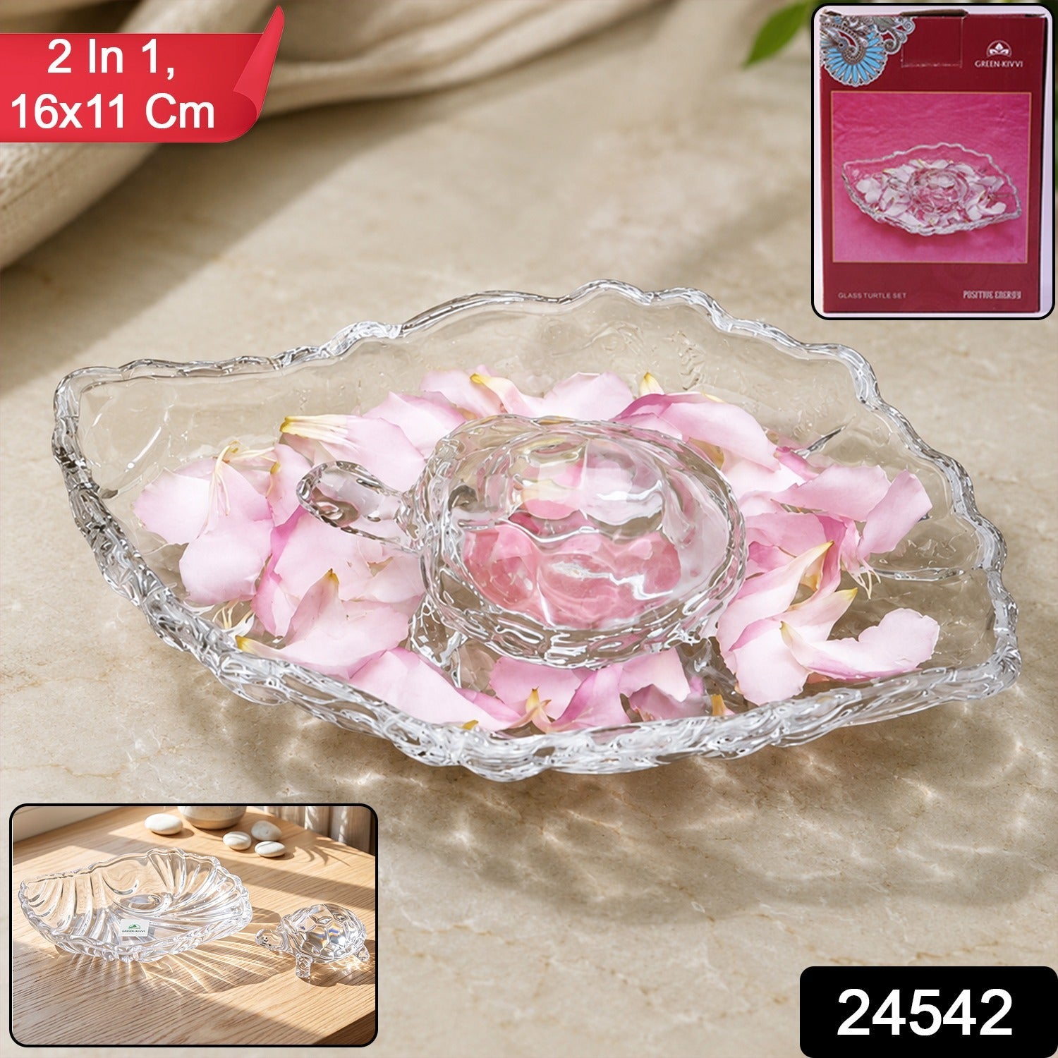 Crystal Glass Turtle with Plate Tray Set for Vastu and Home Decor (2 Pc Set) Secondary image