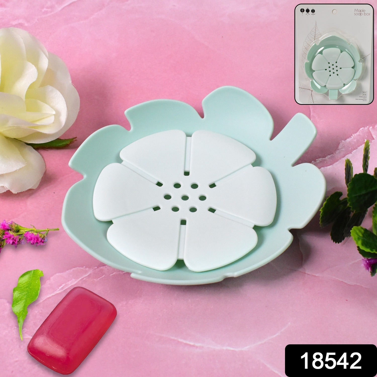 Plastic Soap Dish – Self-Draining Floral Design | VelvetBubbles Secondary image