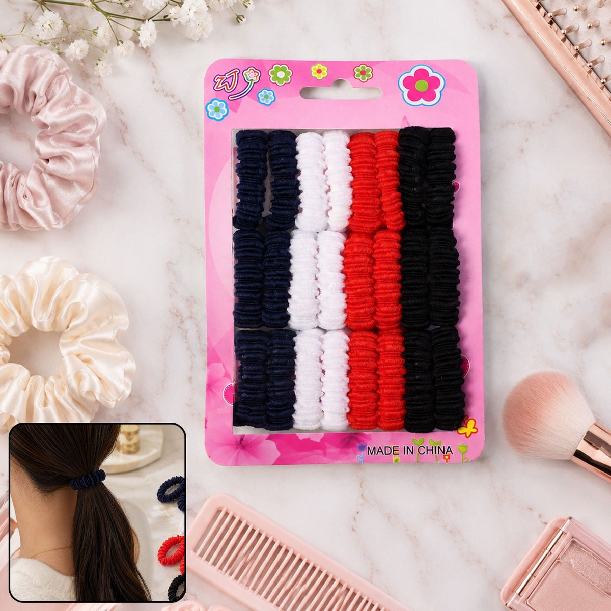 Vibrant mix color elastic hairband set for women & girls Main image