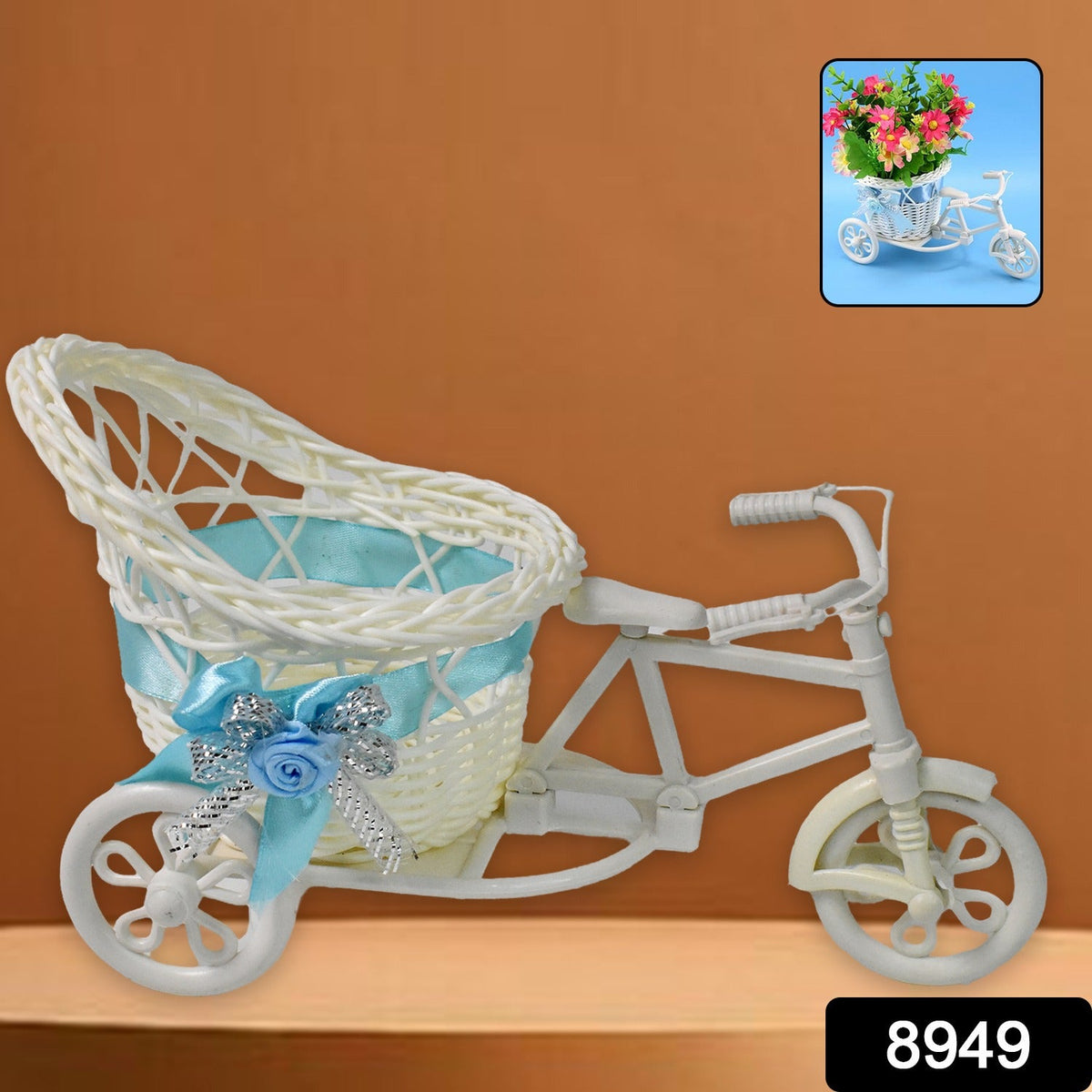 Bicycle flower pot stand holding vibrant flowers for home decor Main image