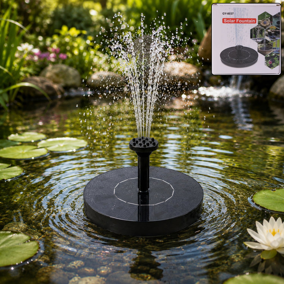 Main solar water fountain pump with nozzles for garden pond decoration Main image