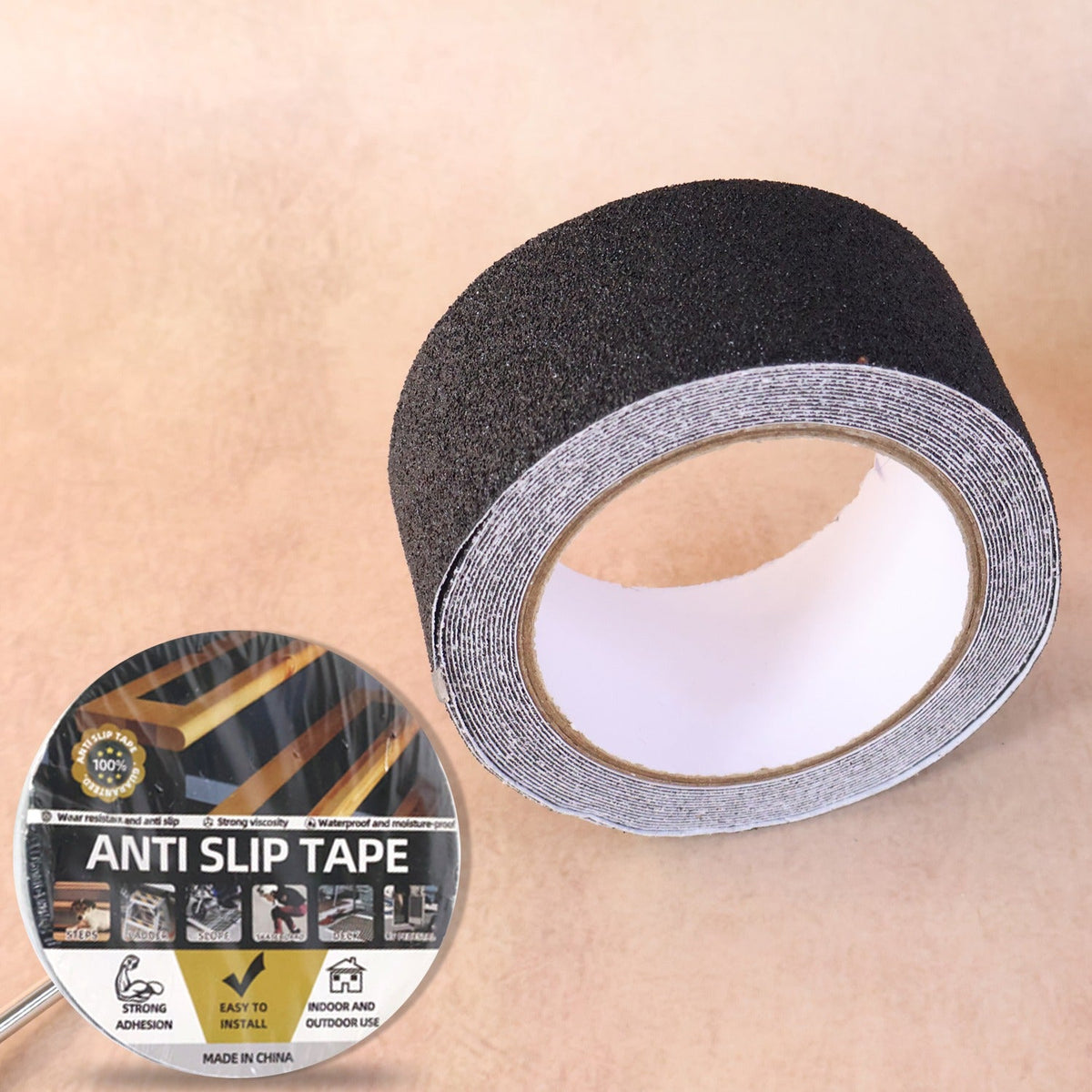Heavy duty anti-slip safety grip tape roll showing textured surface and black color Main image