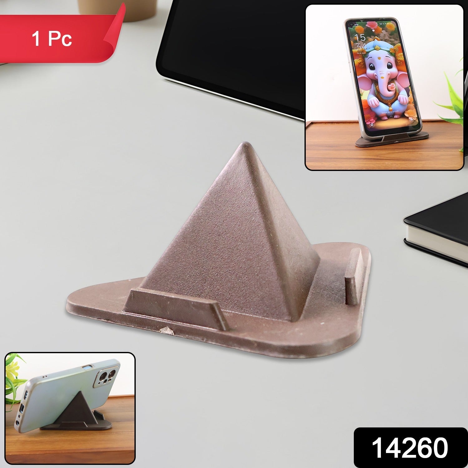 Pyramid Brown Mobile Stand – Adjustable 3-Angle Phone Holder Secondary image