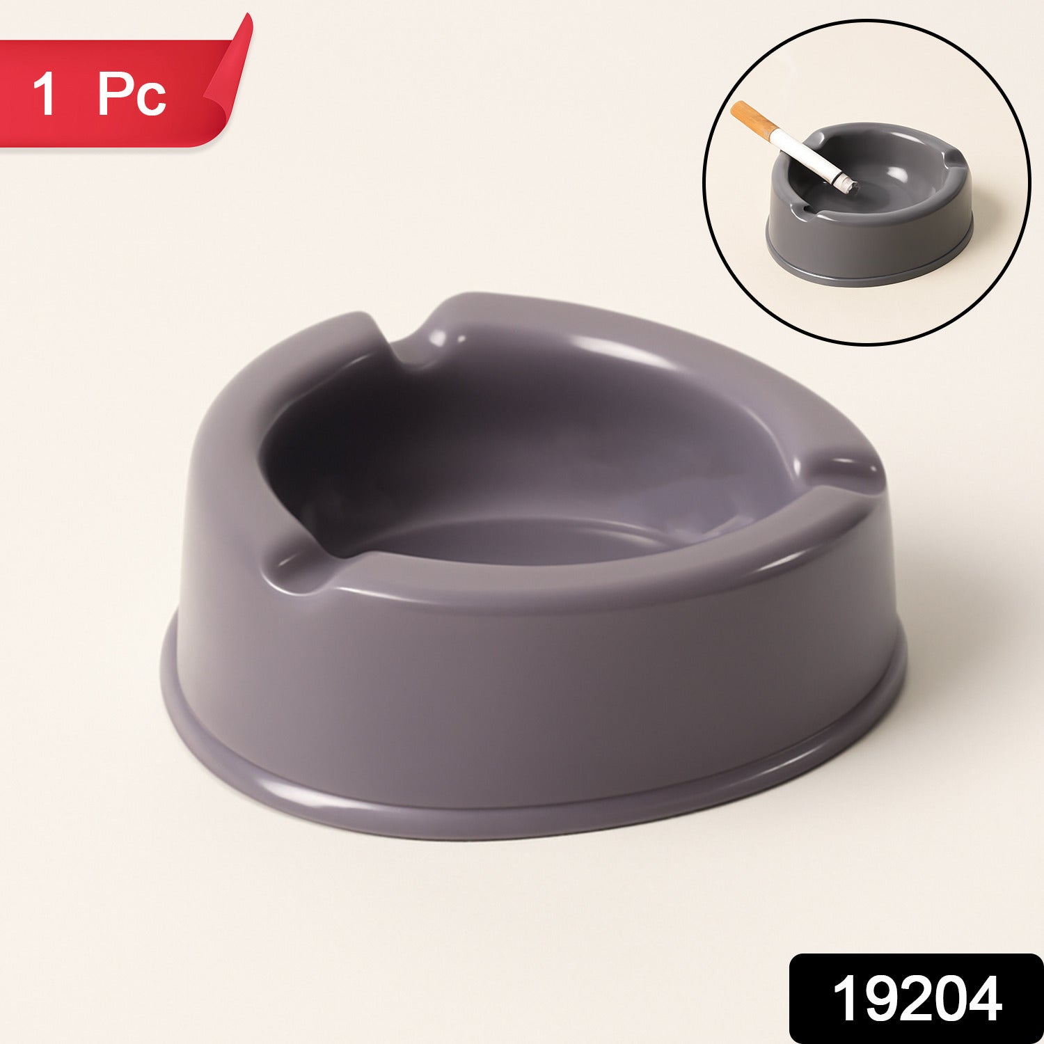 Plastic Ashtray – Durable Grey with Triple Cigarette Slots Secondary image