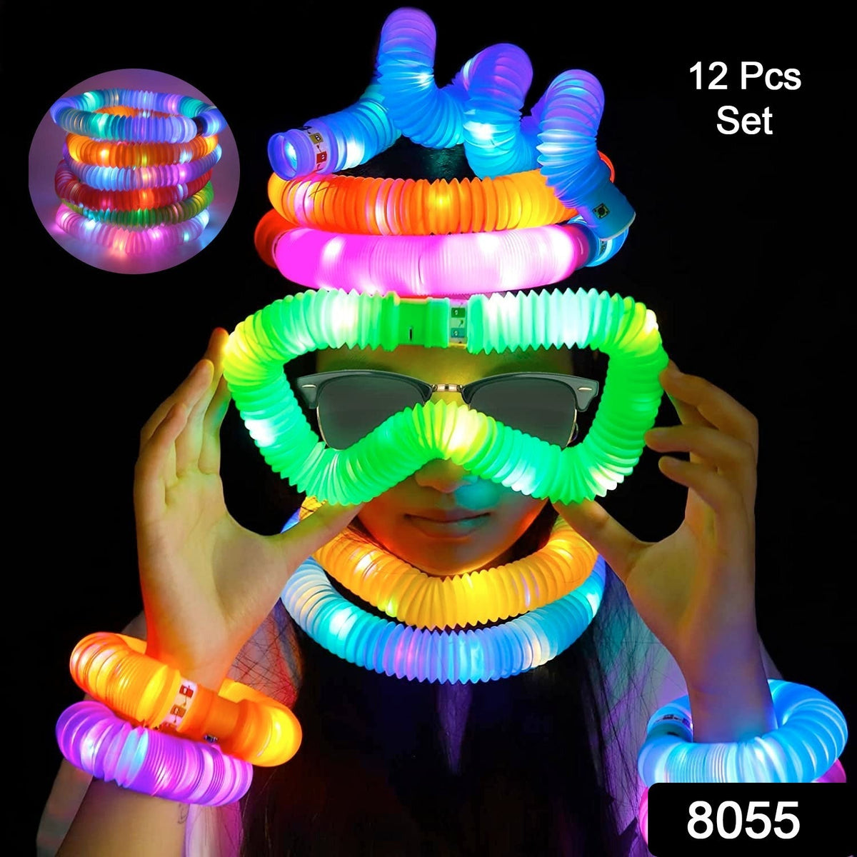 Set of 12 colorful sensory fidget tubes in various shapes. Main image