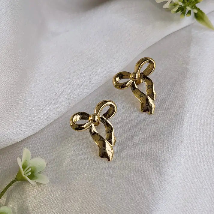 Gold Plated Gilded Grace Bow Earrings For Girls & Women (Anti-Tarnish) Main image