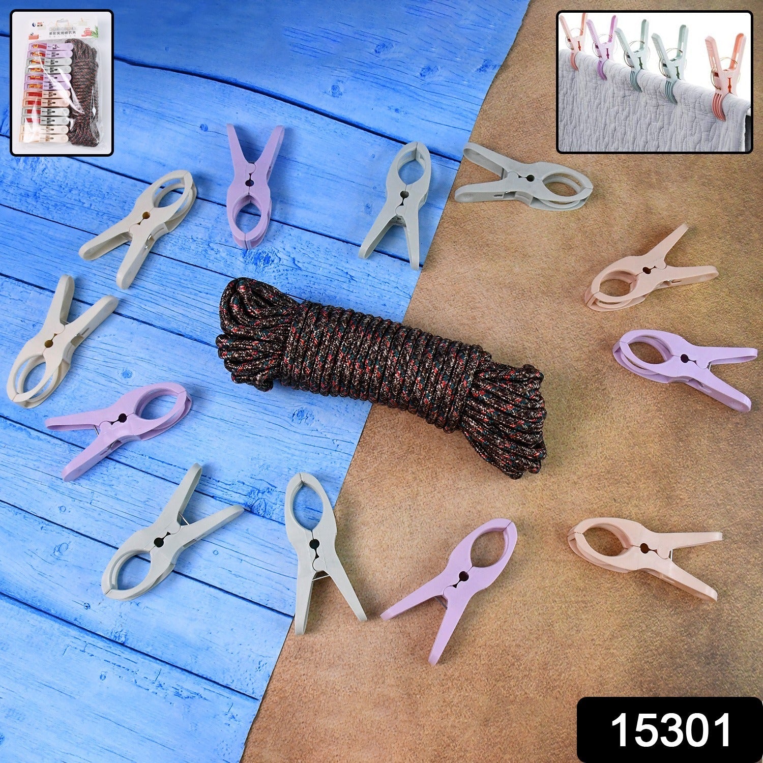 Cloth Drying Rope with Clips – Durable 12-Piece Hanging Set Secondary image
