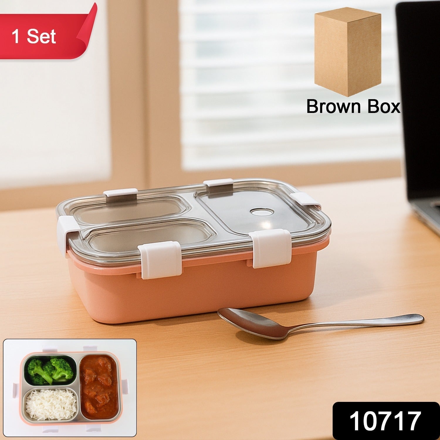 3-Compartment Lunch Box – Leak-Proof Stainless Steel Tiffin Secondary image
