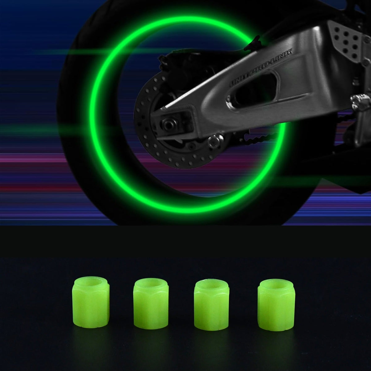 Set of 4 luminous tyre valve caps glowing in dark Main image
