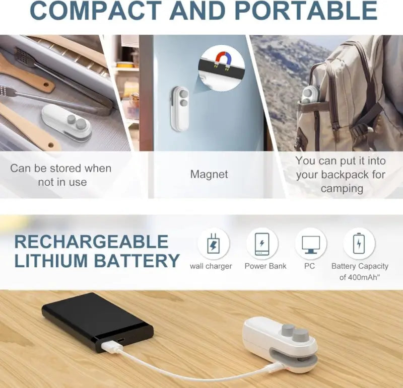 2 in 1 USB Portable Sealing Machine – Mini Heat Sealer & Cutter for Food Storage Bags