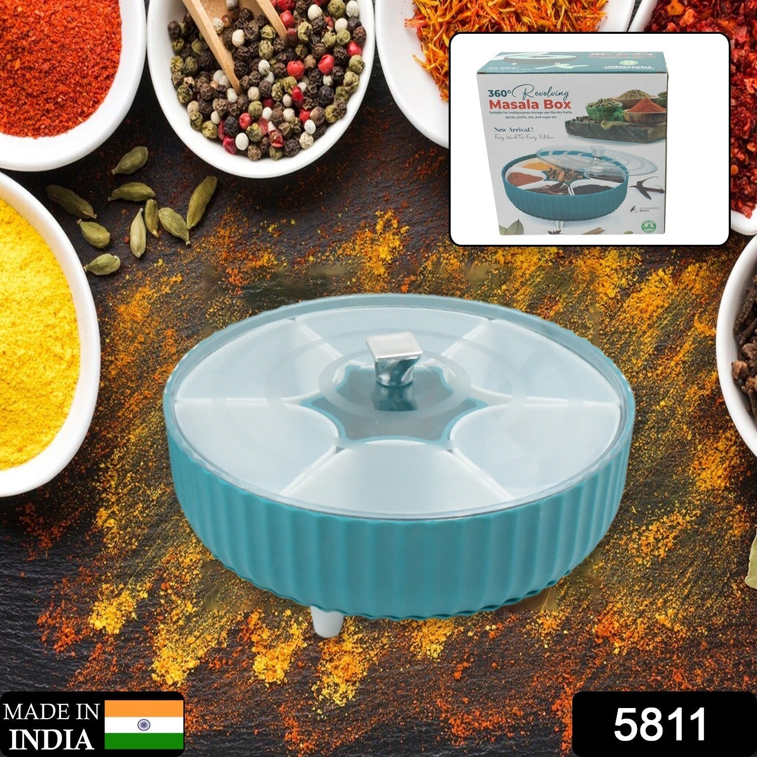 Revolving Dry Fruit Box – 7-Compartment Snack & Spice Organizer | Tidy Table Secondary image