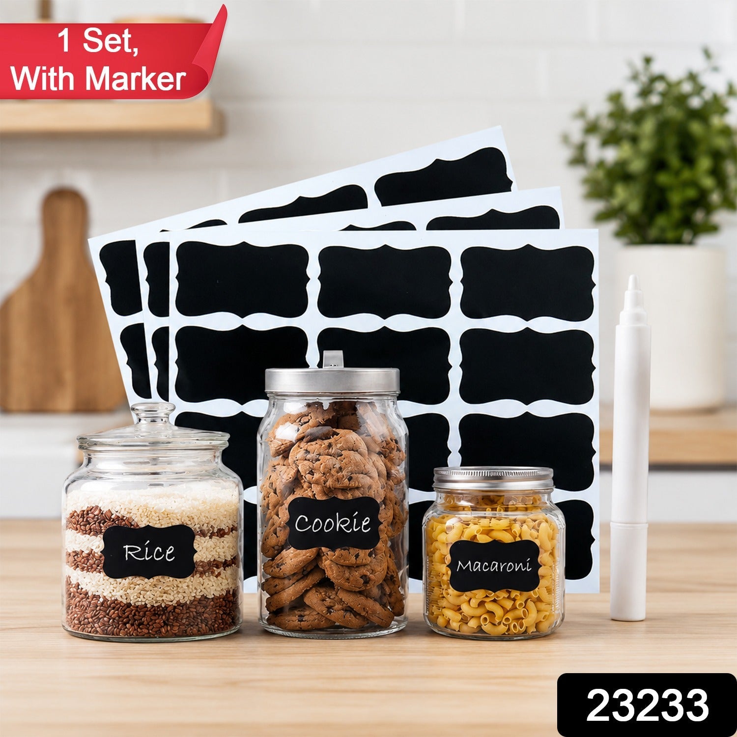 Fancy Shape Chalkboard Sticker Labels with Marker Pen, Jar Labels (1 Set) Secondary image