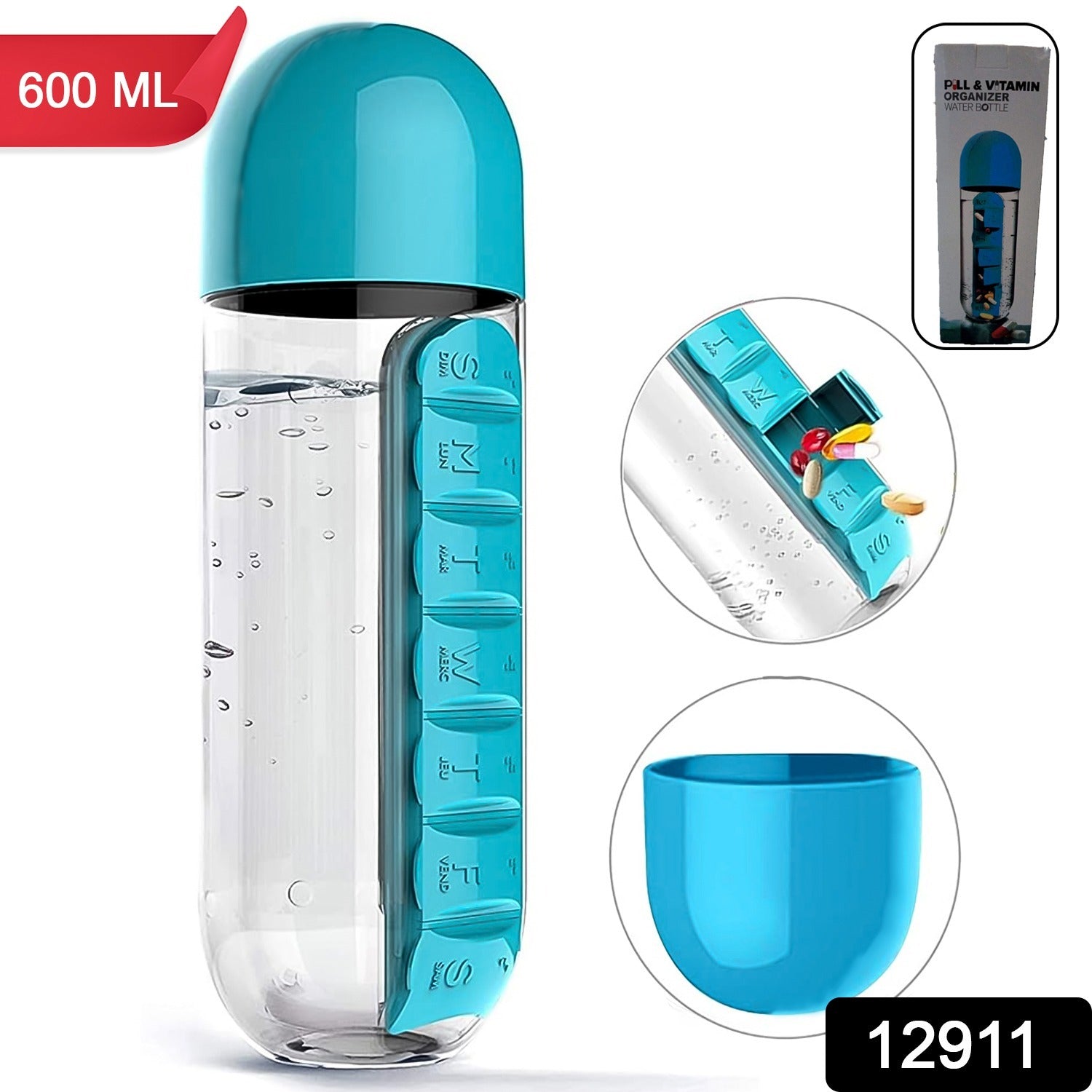 Pill Organizer Water Bottle 600ml – Travel Friendly | Own Hydrate Secondary image