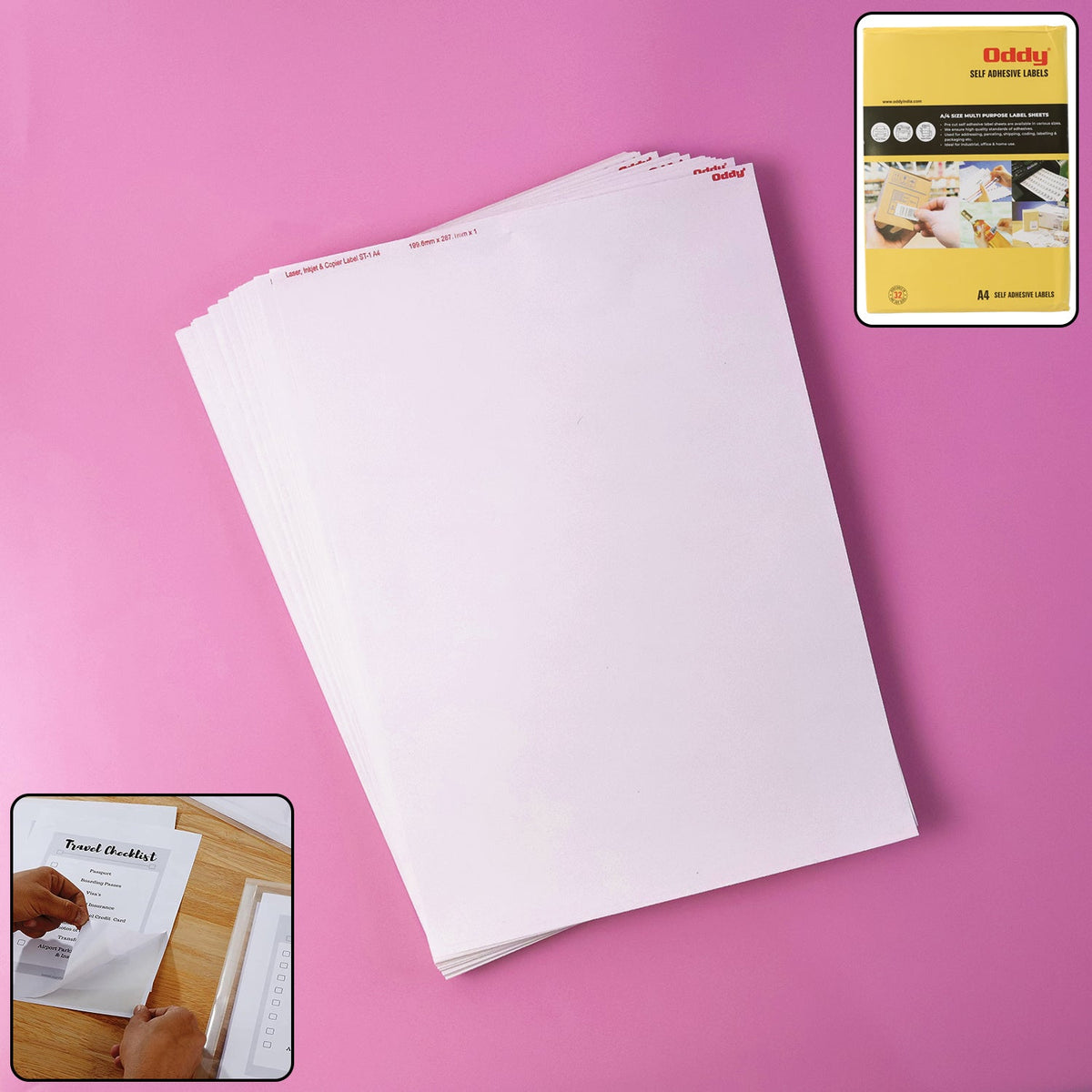 Pack of 100 Oddy A4 full-sheet self-adhesive labels for high-volume printing Main image