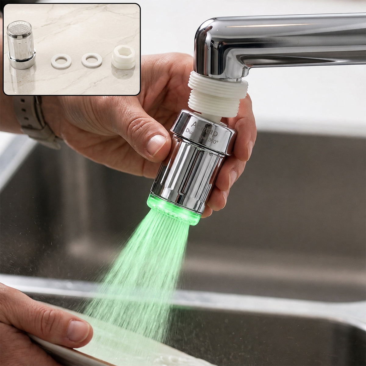 LED light dual flow faucet tap adapter with splash filter Main image