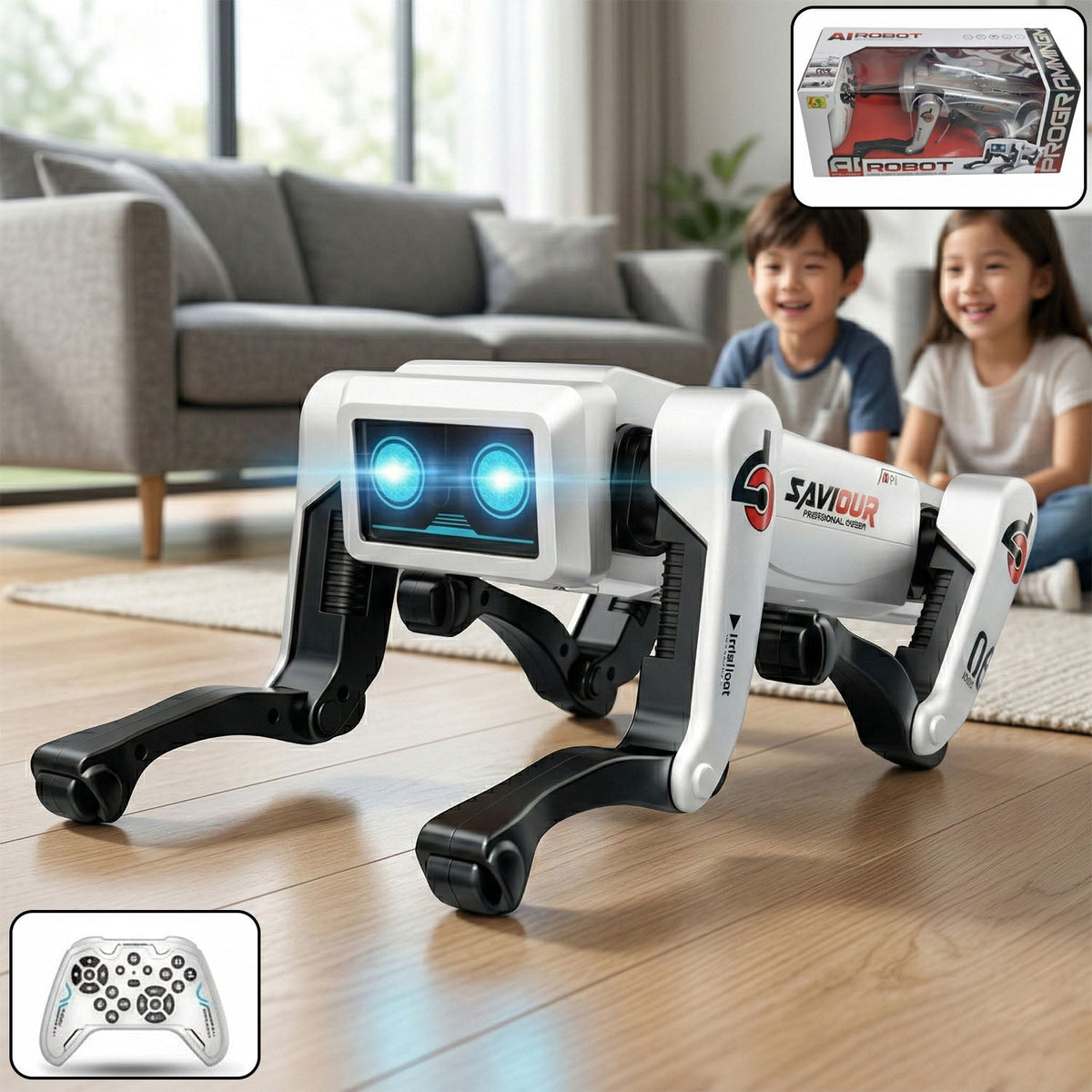 Interactive AI robot dog toy with LED eyes and remote control for kids Main image