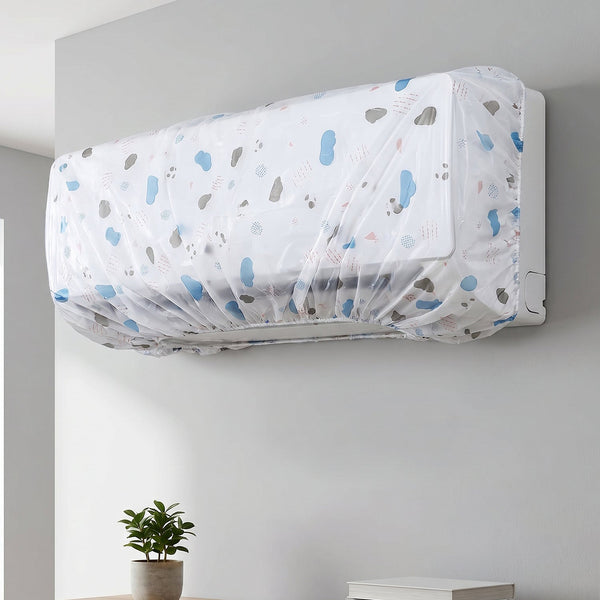 AC Dust Cover, Waterproof Folding Split AC Protector | Velvet Wheels in-use view for fresh air comfort air conditioner cover