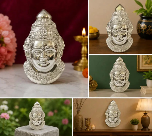German Silver Lakshmi Mukut – Decorative Crown for Goddess Lakshmi Idol, Home Temple & Pooja Decoration