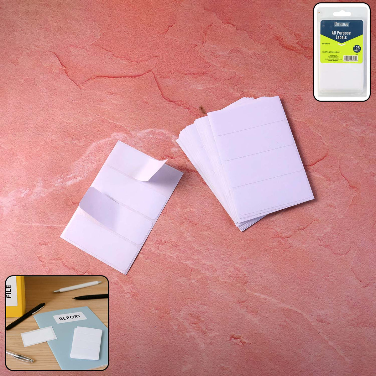 Pack of 128 all purpose adhesive white labels for organization and mailing Main image