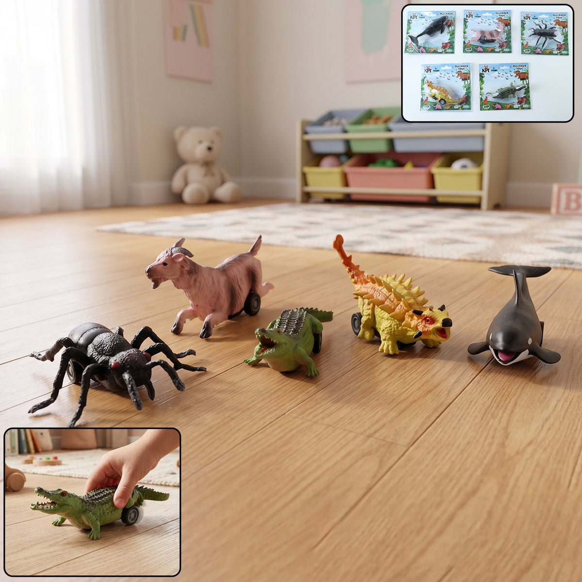 Kids animal pull back toy with colorful animal figures for children Main image