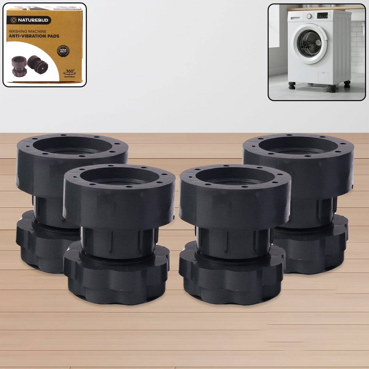 Set of 4 adjustable anti-vibration pads for appliances on floor Main image
